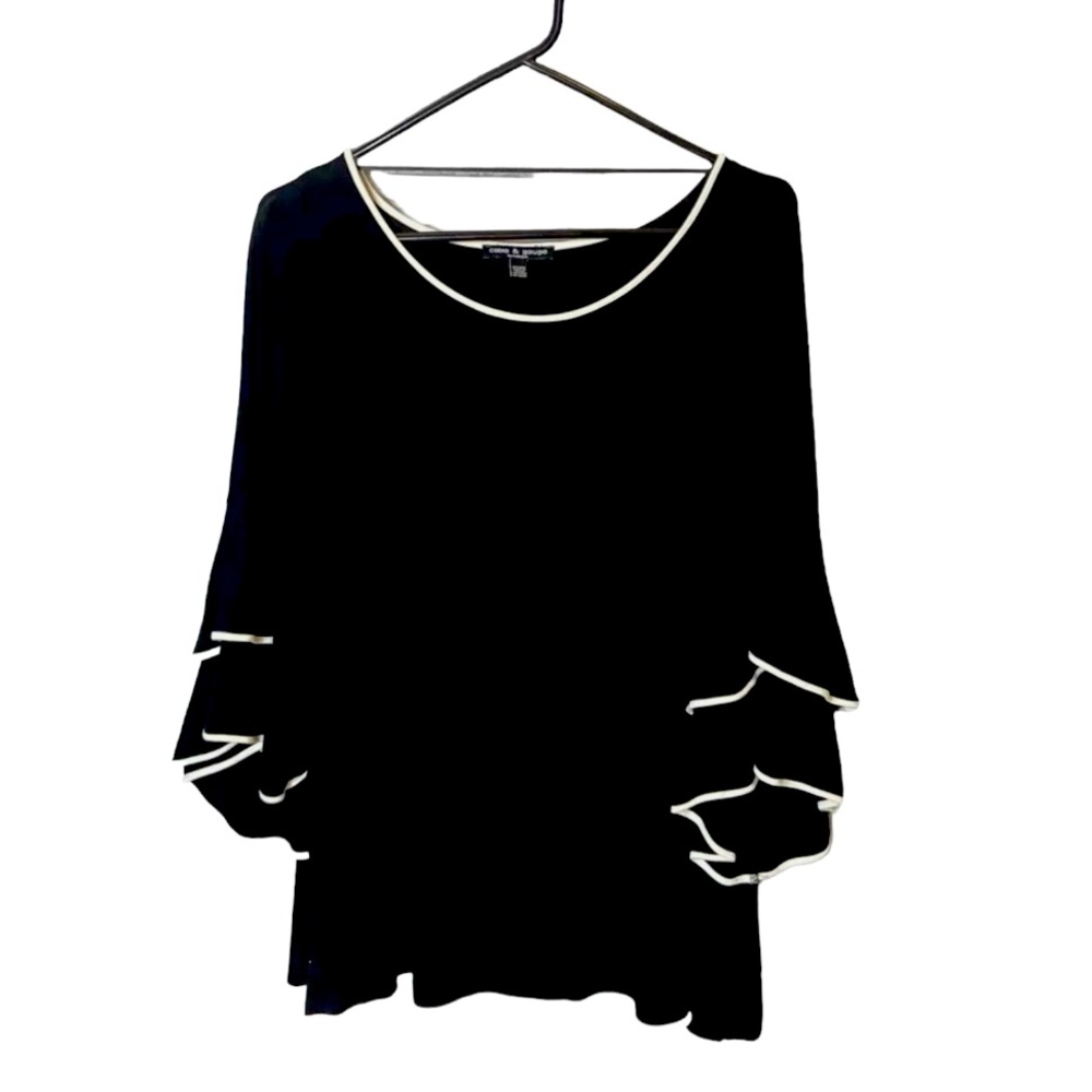Cable & Gauge women Black White Trim Shirt 3/4 Sleeve Size Small Petite (SP)